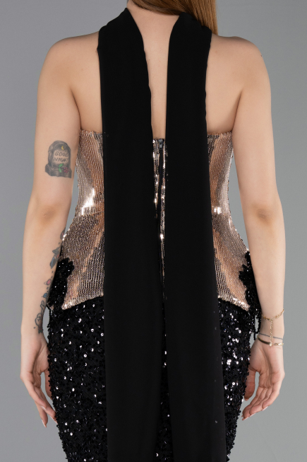 Haute Couture Robe Longue Squameuse Noir ABU5950