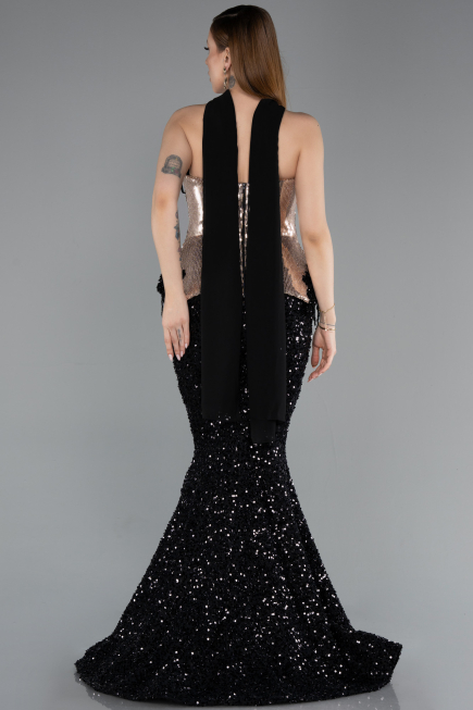 Haute Couture Robe Longue Squameuse Noir ABU5950
