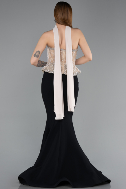Robe Haute Couture Longue Noir-Beige ABU5951
