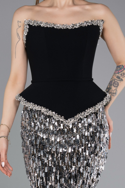 Robe Haute Couture Longue Squameuse Noir ABU5953