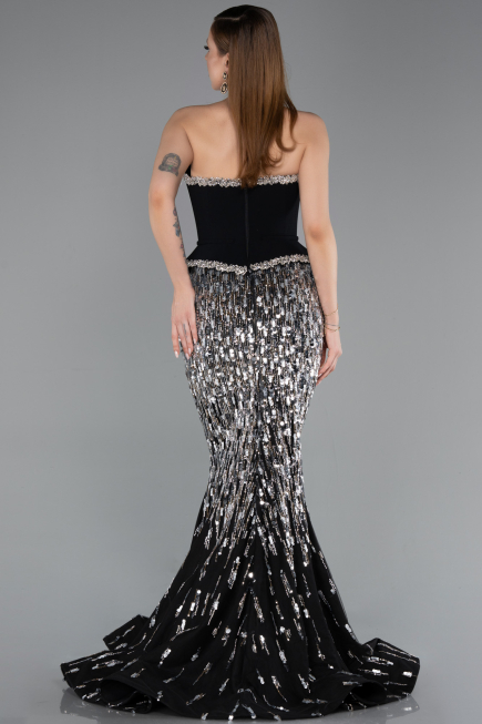 Robe Haute Couture Longue Squameuse Noir ABU5953