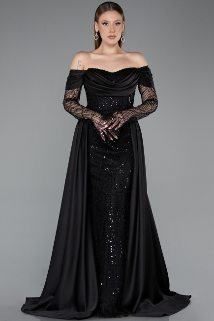 Robe de Soirée Longue Perlé Noir ABU5934