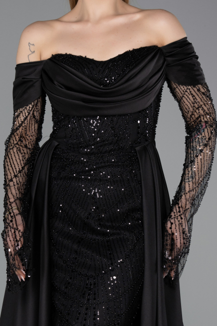 Robe de Soirée Longue Perlé Noir ABU5934