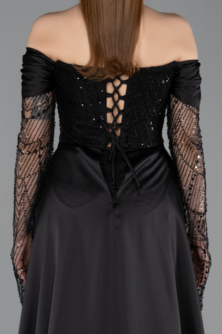 Robe de Soirée Longue Perlé Noir ABU5934