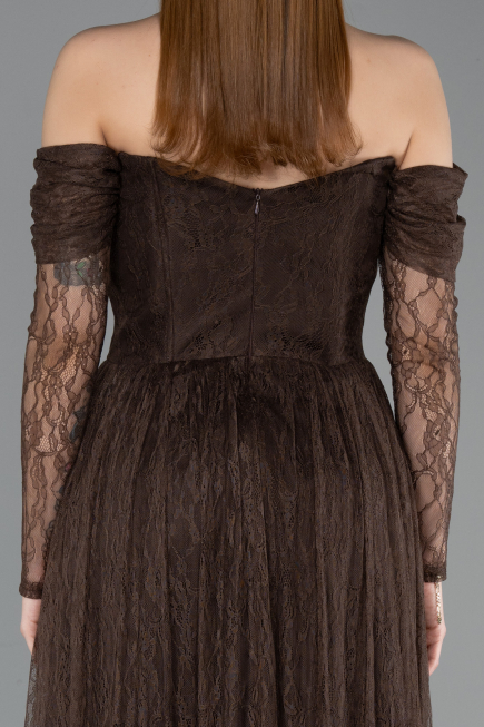 Robe de Soirée Longue Dantelle Brun ABU5945