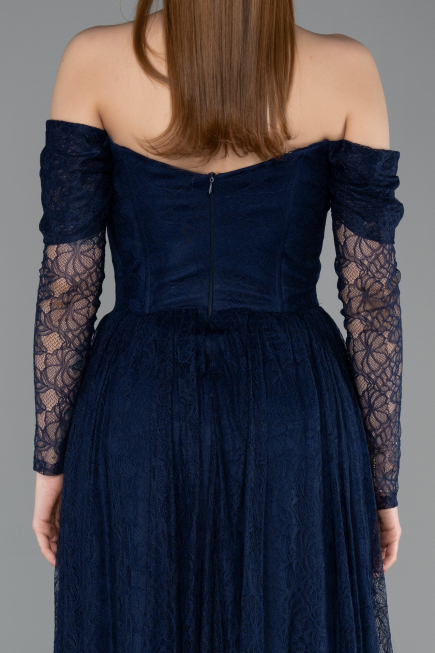 Robe de Soirée Longue Dantelle Bleu Marine ABU5945