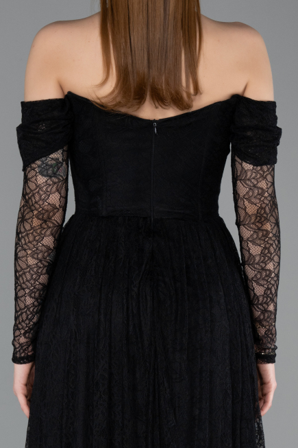 Robe de Soirée Longue Dantelle Noir ABU5945