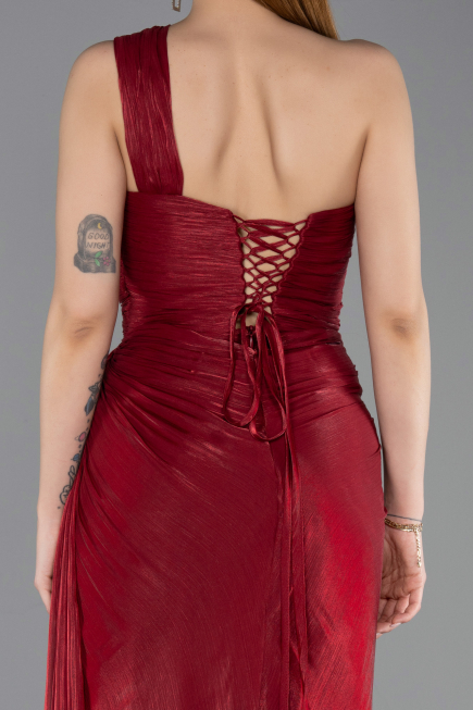 Robe de Soirée Longue Mousseline Rouge Bordeaux ABU5946