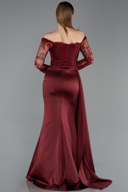 Robe Queue de Poisson Longue Satin Rouge Bordeaux ABU5949