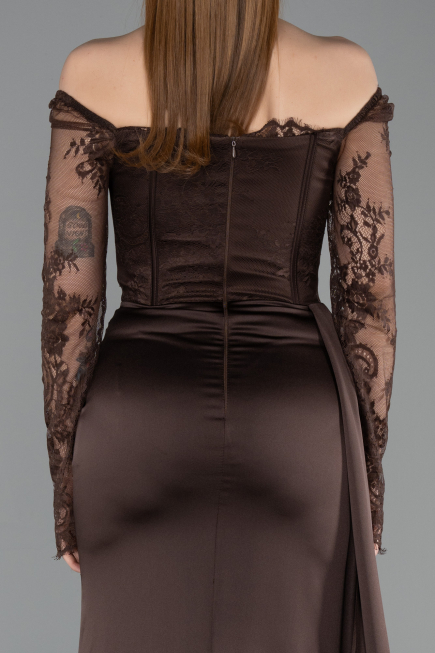Robe Queue de Poisson Longue Satin Brun ABU5949