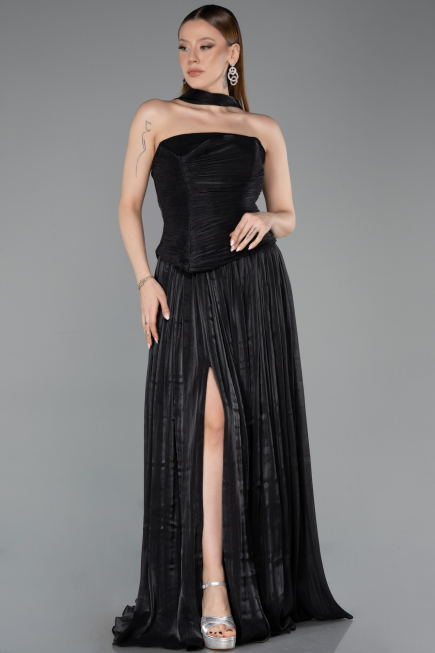 Robe de Soirée Longue Mousseline Noir ABU5957
