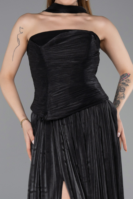 Robe de Soirée Longue Mousseline Noir ABU5957