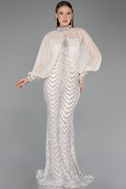 Robe Queue de Poisson Longue Squameuse Beige ABU5947