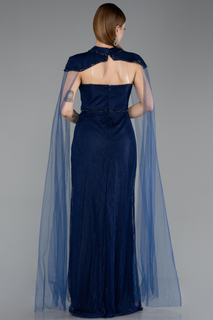 Robe de Soirée Longue Dantelle Bleu Marine ABU5941