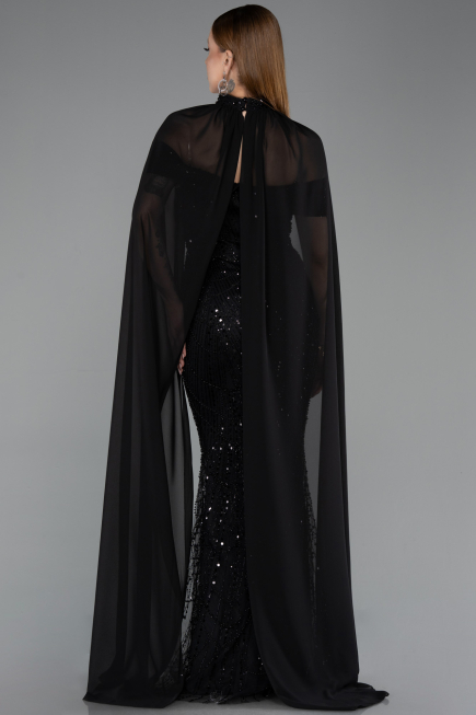 Robe de Soirée Longue Perlé Noir ABU5915