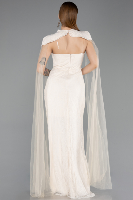 Robe de Soirée Longue Dantelle Beige ABU5941