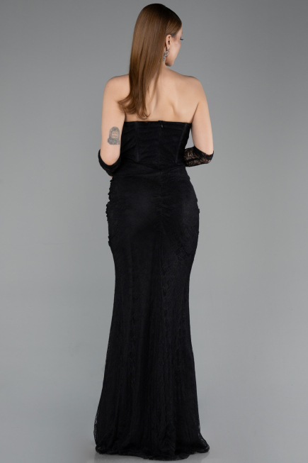 Robe Queue de Poisson Longue Dantelle Noir ABU5933