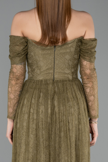Robe de Soirée Longue Dantelle Kaki ABU5945