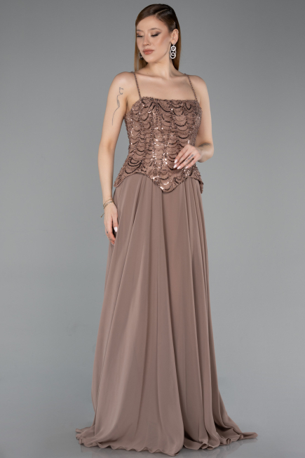 Robe de Soirée Longue Mousseline Cuivre ABU5931