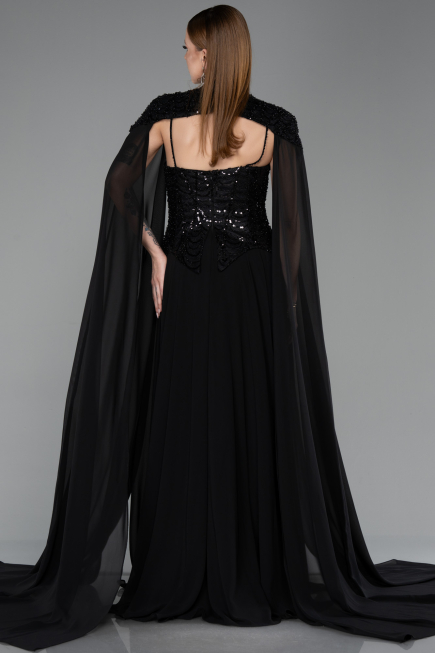 Robe de Soirée Longue Mousseline Noir ABU5931