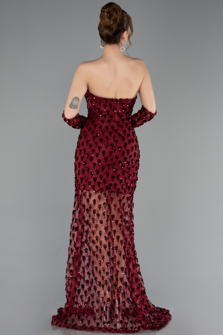 Robe Queue de Poisson Courte Squameuse Rouge Bordeaux ABK2581