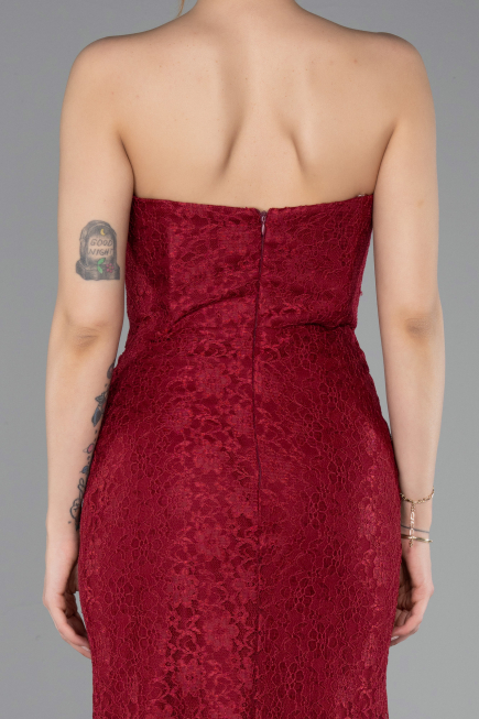 Robe De Soirée Dantelle Longue Rouge Bordeaux ABU5815