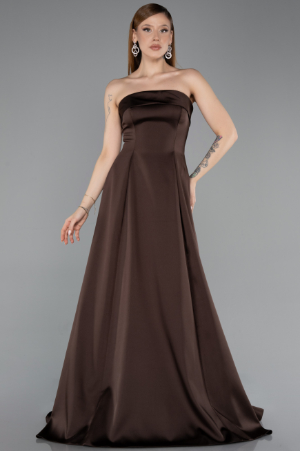 Robe de Soirée Longue Satin Brun ABU5932