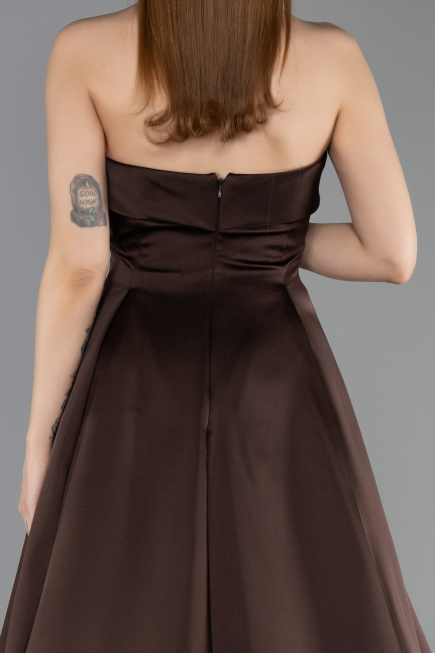 Robe de Soirée Longue Satin Brun ABU5932