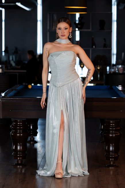 Robe de Soirée Longue Mousseline Menthe ABU5957