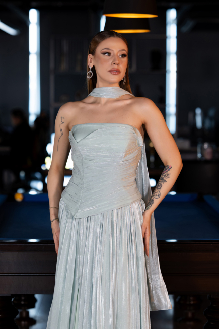 Robe de Soirée Longue Mousseline Menthe ABU5957