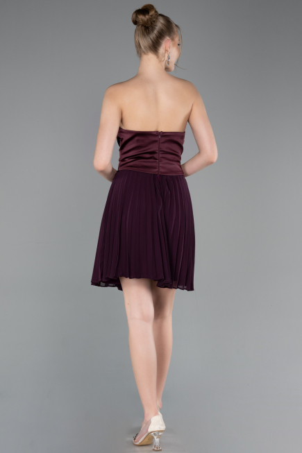 Robe de Cérémonie Courte Mousseline Prune ABK2590