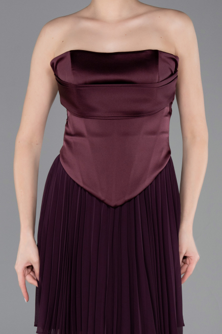Robe de Cérémonie Courte Mousseline Prune ABK2590