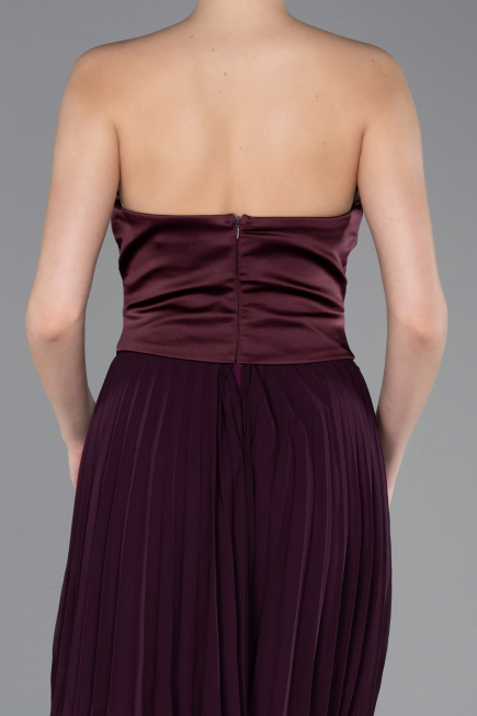 Robe de Cérémonie Courte Mousseline Prune ABK2590