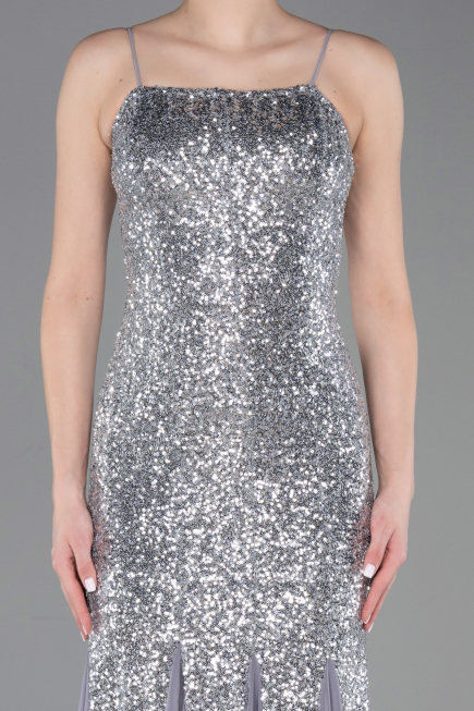 Robe Queue de Poisson Longue Argent ABU5939