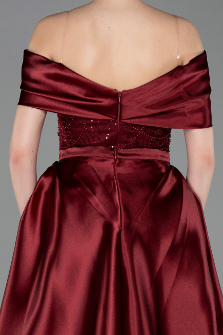 Robe de Soirée Longue Perlé Rouge Bordeaux ABU5400