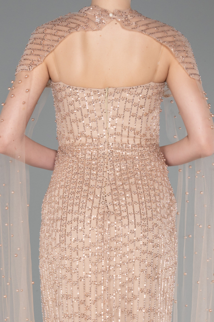 Robe De Soirée Perlé Longue Beige ABU5483