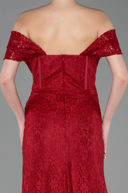 Robe de Soirée Longue Dantelle Rouge Bordeaux ABU5973