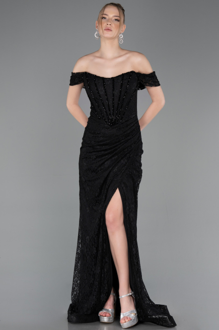 Robe de Soirée Longue Dantelle Noir ABU5973