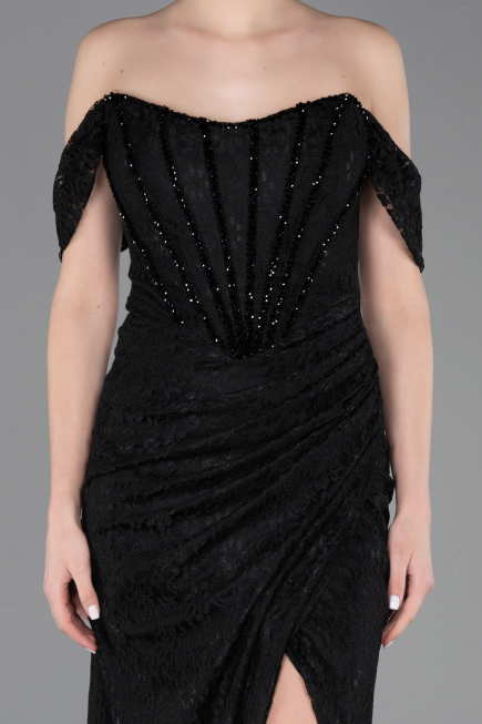 Robe de Soirée Longue Dantelle Noir ABU5973