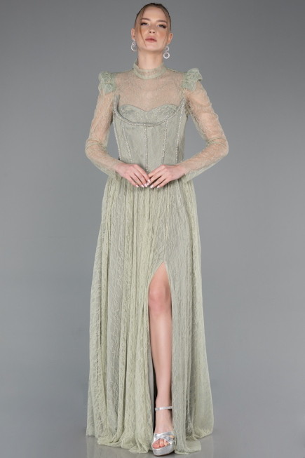 Robe de Soirée Longue Dantelle Menthe ABU5887