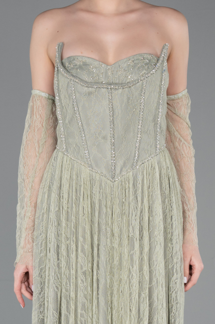 Robe de Soirée Longue Dantelle Menthe ABU5887