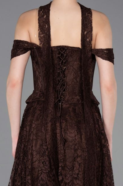 Robe de Soirée Longue Dantelle Brun ABU5942