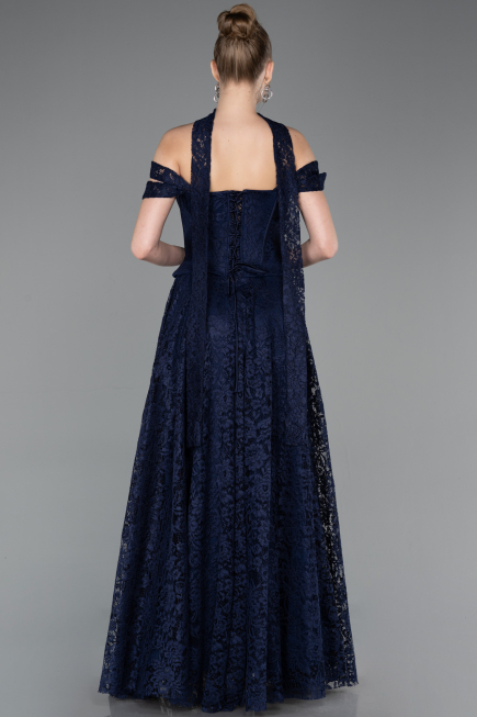 Robe de Soirée Longue Dantelle Bleu Marine ABU5942