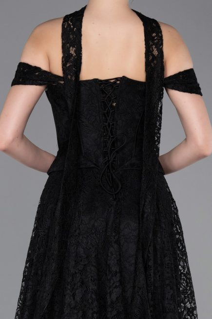 Robe de Soirée Longue Dantelle Noir ABU5942