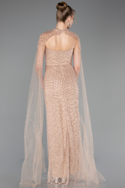 Robe De Soirée Perlé Longue Beige ABU5483