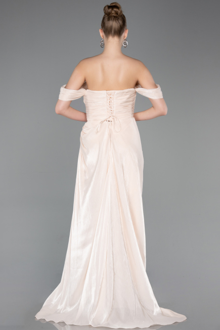 Robe de Soirée Longue Mousseline Beige ABU5974