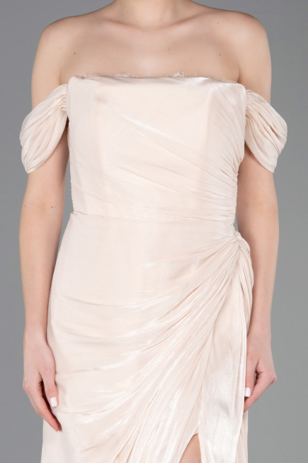 Robe de Soirée Longue Mousseline Beige ABU5974