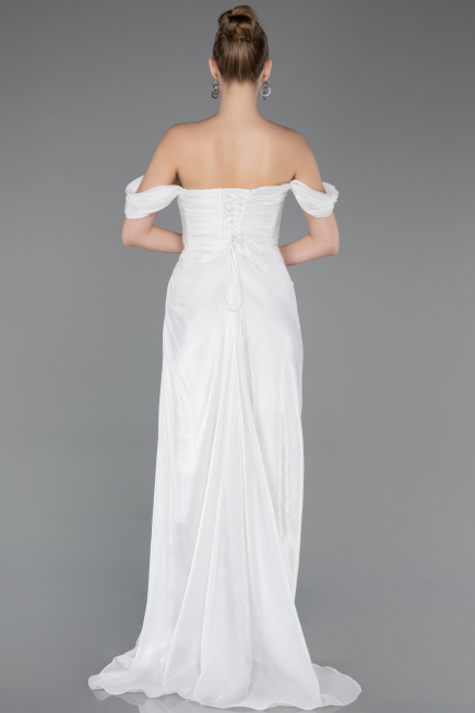 Robe de Soirée Longue Mousseline Blanc ABU5974