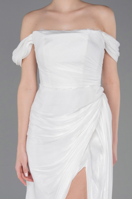 Robe de Soirée Longue Mousseline Blanc ABU5974