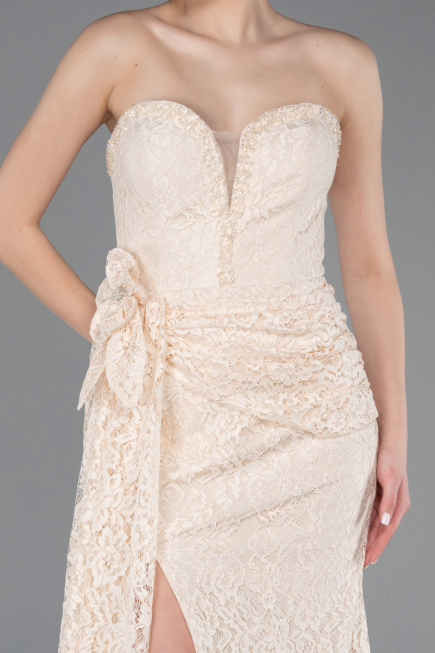 Robe Queue de Poisson Longue Dantelle Beige ABU5975